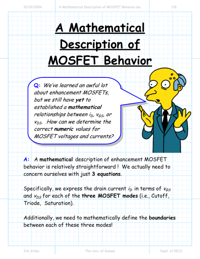 A Mathematical Description Of MOSFET Behavior