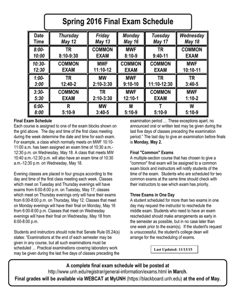 Ulm Final Exam Schedule Spring 2025 Date