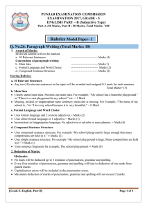 Q. No.26. Paragraph Writing (Total Marks: 10) Rubrics Model Paper