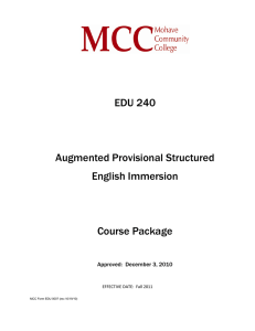 EDU 240 Augmented Provisional Structured English Emersion