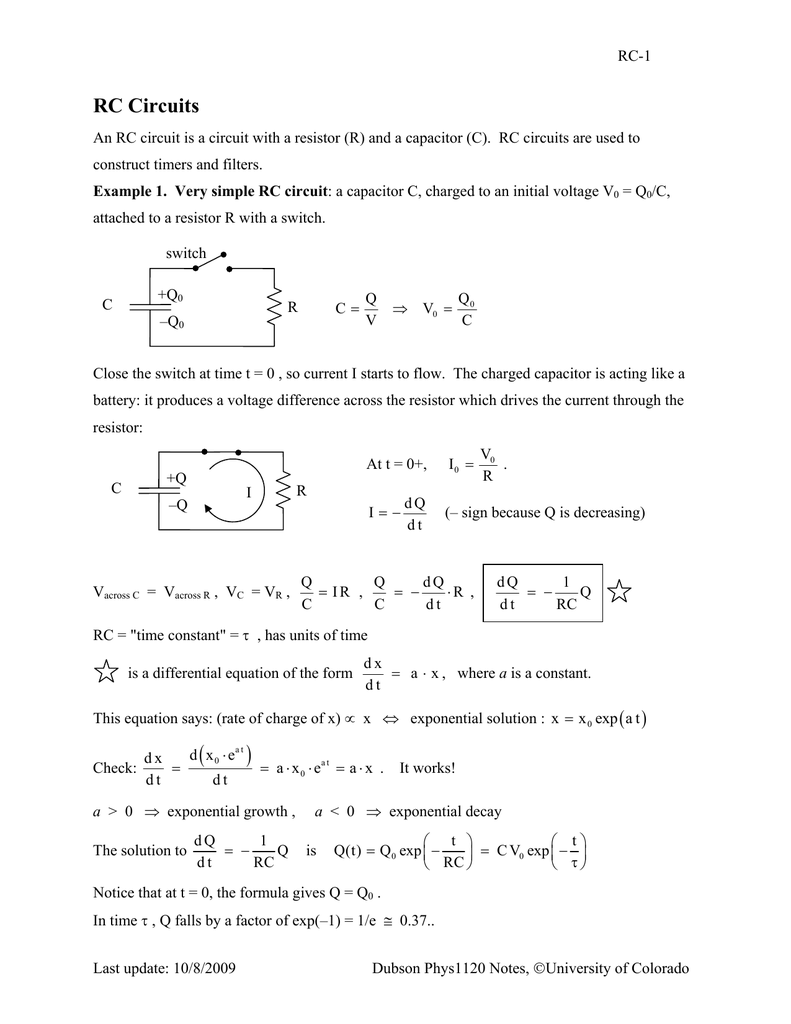 Lecture Notes On Rc Circuits University Of Colorado Boulder