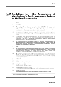 Guidelines for the Acceptance of Manufacturer`s Quality Assurance