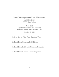 Point Form Quantum Field Theory and Applications ECT* Workshop