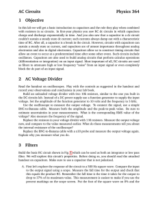 AC Circuits Physics 364 1 Objective 2 AC Voltage Divider 3 Filters