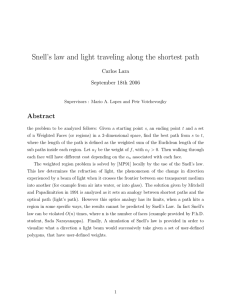 Snell`s law and light traveling along the shortest path