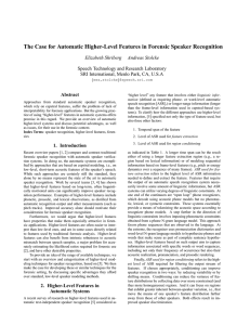 The Case for Automatic Higher-Level Features in Forensic Speaker