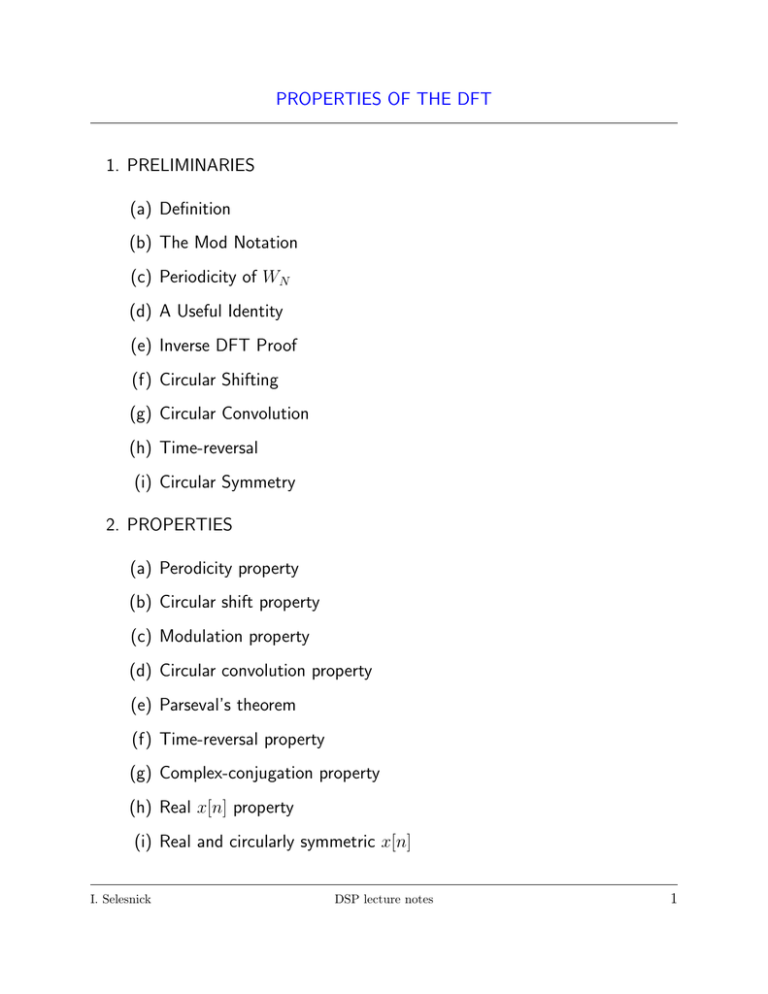 Properties Of The Dft 1 Preliminaries A Definition B