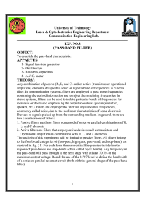 (PASS-BAND FILTER) OBJECT: APPARTUS: THEORY: