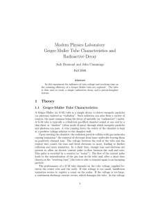 Modern Physics Laboratory Geiger-Muller Tube Characteristics and