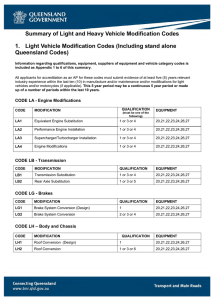 Summary of Light and Heavy Vehicle Modification Codes