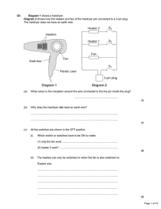 Q1. Diagram 1 shows a hairdryer. Diagram 2 shows how the heaters