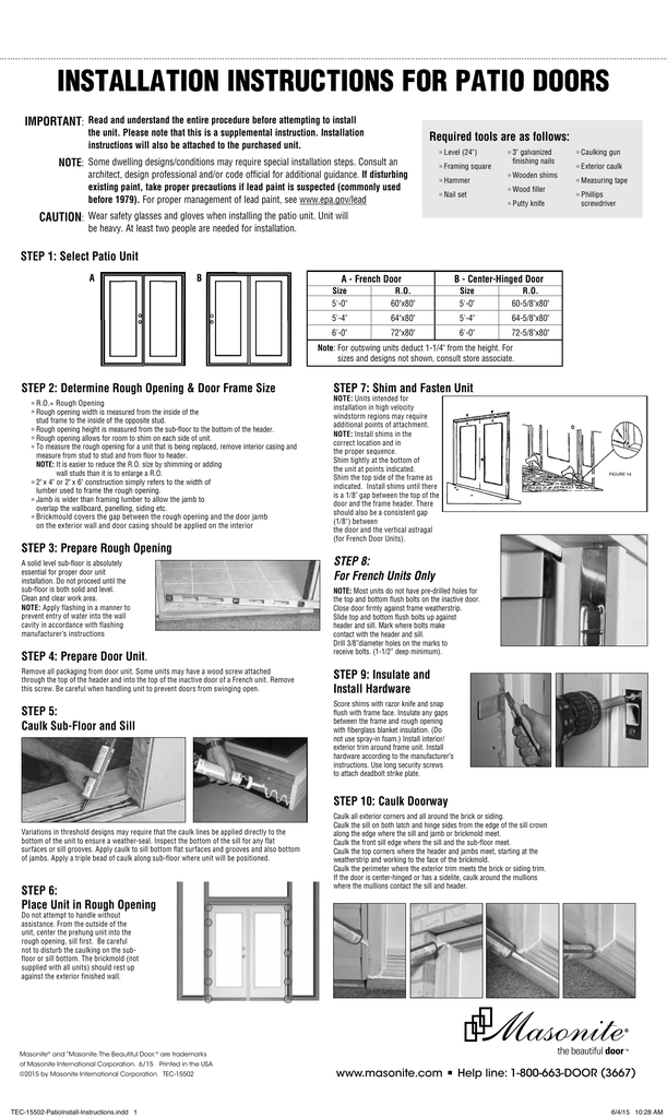 Installation Instructions For Patio Doors