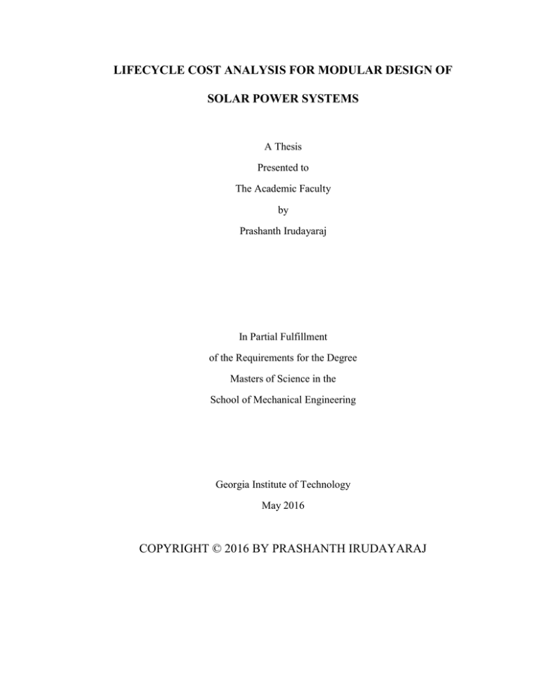 LIFECYCLE COST ANALYSIS FOR MODULAR DESIGN OF SOLAR