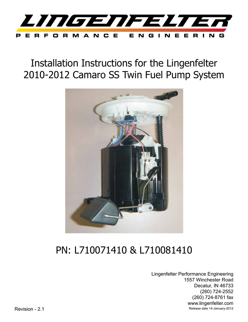 Installation Instructions For The Lingenfelter 10 12