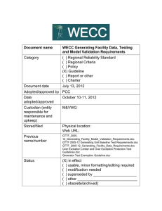 WECC Generating Facility Data, Testing, and Model Validation