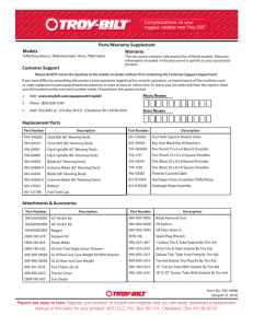 Customer Support Models Replacement Parts