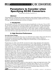 Parameters to Consider when Specifying DC DC Converters