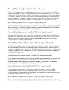 Associated Deficits of Autism (For full IEP, refer to Appendix