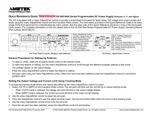 Quick Reference Guide: XTR 850 Watt Series Programmable DC