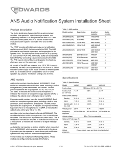 ANS Audio Notification System Installation Sheet