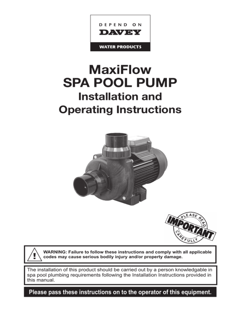MaxiFlow SPA POOL PUMP