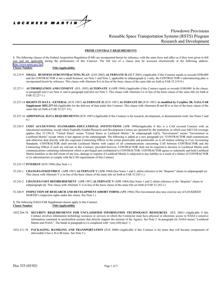 Lockheed Martin Subcontract Review Examples 4. Insert “or LOCKHEED MARTIN” after “Government” throughout