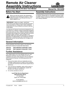 Remote Air Cleaner Assembly Instructions