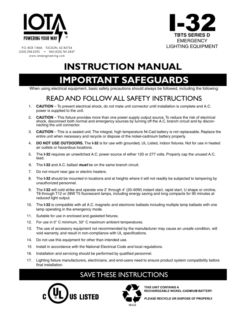 IMPORTANT SAFEGUARDS INSTRUCTION MANUAL