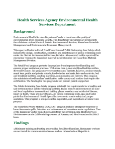 Health Services Agency Environmental Health Services Department