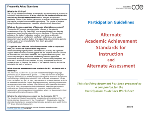 Alternate Academic Achievement Standards for Instruction Alternate