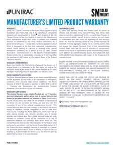 MANUFACTURER`S LIMITED PRODUCT WARRANTY