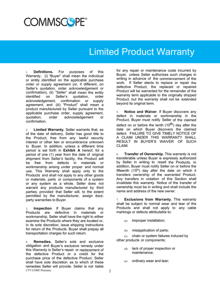 CommScope Limited Product Warranty