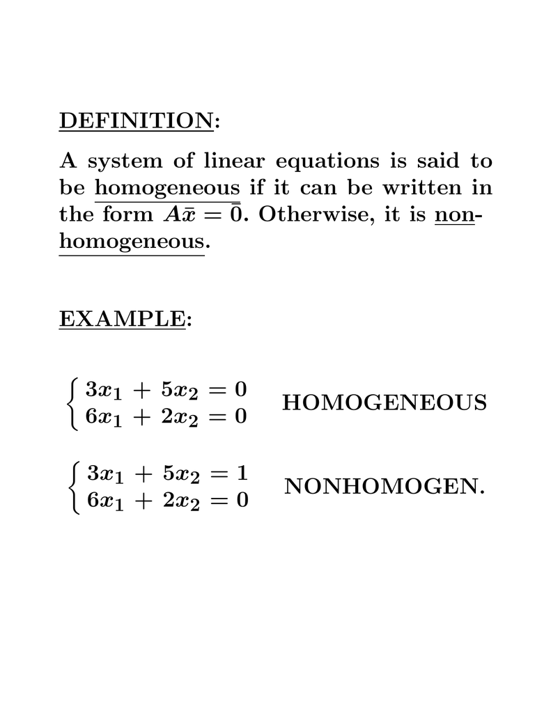 system of linear equations definition