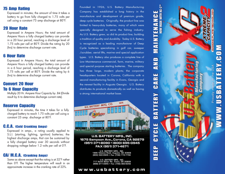75 Amp Rating 20 Hour Rate 6 Hour Rate Convert 20