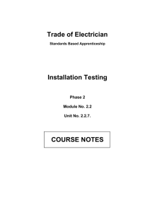 Trade of Electrician Installation Testing COURSE NOTES