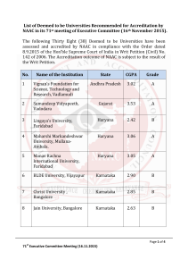 List of Deemed to be Universities Recommended for Accreditation