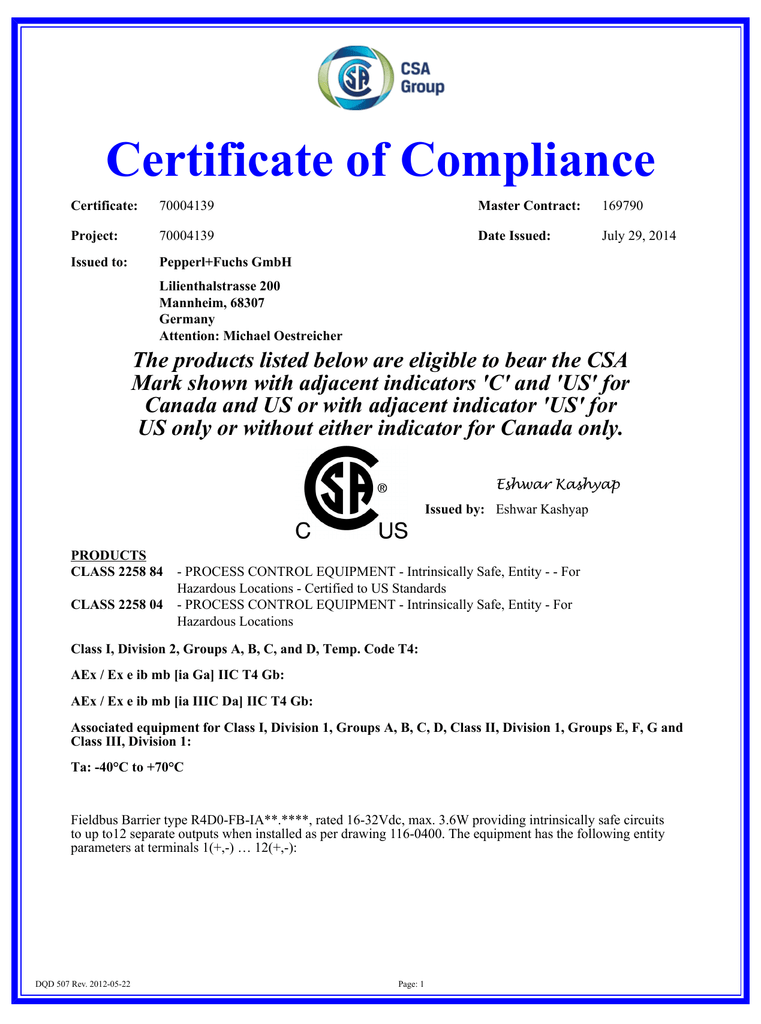 Certificate Of Compliance Template