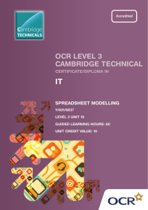 Level 3 - Unit 19 - Spreadsheet modelling