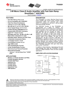 3-W Mono Class-D Audio Amplifier with Fast Gain Ramp SmartGain