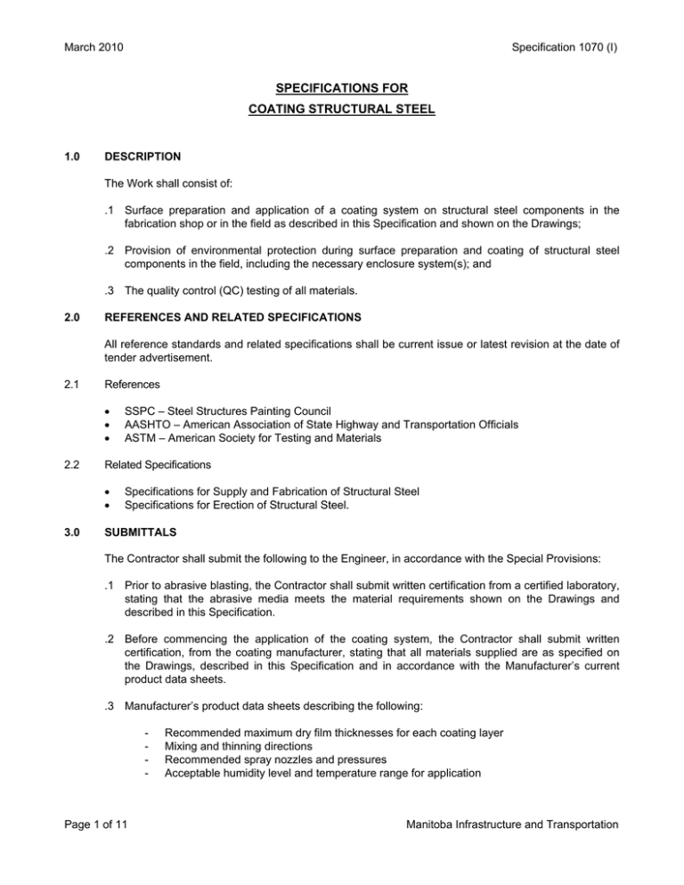 Specifications For Coating Structural Steel