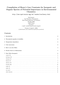 Compilation of Henry`s Law Constants for Inorganic and Organic