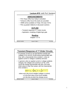 Lecture #15 Transient Response of 1st