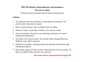 PHY330 Metals, Semiconductors and Insulators