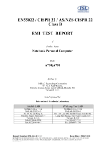 EN55022 / CISPR 22 / AS/NZS CISPR 22 Class B EMI TEST REPORT