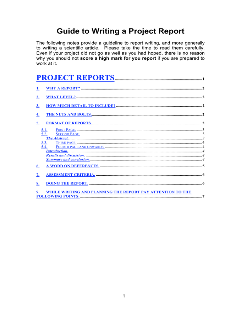 write a detailed essay on components of project report