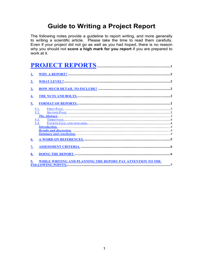 how to write project report for class 10