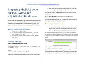 Preparing MATLAB code for MATLAB Coder