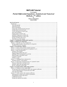 MATLAB Tutorial Partial Differential Equations: Analytical and