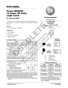 NTD15N06L Power MOSFET 15 Amps, 60 Volts, Logic Level