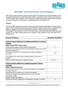 2014 GED Test Free Practice Test Companion Science Practices